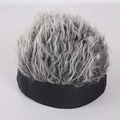 Hip hop beanie hat with funny silver grey curly synthetic hair wig for men and women - Adjustable / Black Brim Grey Hair