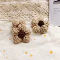 Handmade crochet milk cotton flower accessory in cream and coffee brown colors - Khaki
