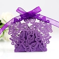 Laser cut butterfly gift box in purple cardstock with matching ribbon bow - Dark Purple