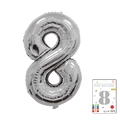Number 8 shaped silver foil balloon for party decorations with retail packaging - 40-inch Silver 8-piece Cardboard Box