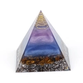 Handmade Orgone pyramid with tiger eye stones and golden spiral on white background - No.6 Purple & Blue & Tiger Eye