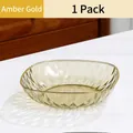 Plat à collation en verre ambre doré avec texture diamant et bordure dorée - Or Ambré (1 PC)