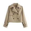 Women's short double-breasted trench coat jacket in khaki color with epaulets - S / Khaki