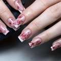 Halloween square press-on nails with white French tips and red blood splatter patterns - European Square/Short / White (Blood Splatter Pattern)