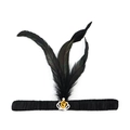 Bandeau à plumes noires Gatsby des années 20 avec pierre jaune et couronne argentée - 1920 - Couronne Or