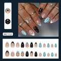 Blauwe en bruine polkadots Franse kunstnagels lange amandelvorm set van 24 stuks - Tijd Ondiep (W2132)-Lijmtype