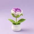 Handgefertigte gehäkelte Rosen im weißen Keramiktopf mit violetten und weißen Blumen - Rose (Groß) Topfpflanze / Farbverlauf Lila