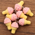Colgantes de cono de helado de resina rosa con virutas de colores para joyería DIY - Rosa