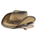 Detail of straw cowboy hat featuring gradient weave, metal chain and tassel trim - M(56-58cm) / Khaki Black Gradient
