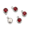 Stainless steel birthstone charm with red crystal inlay for DIY jewelry design - Steel Color-L (Bright Red)