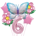 Pink number 6 balloon set with butterfly and stars for girls birthday party decoration - Number 6 / Pearlescent Pink