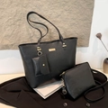 Ensemble de sacs cabas 3 pièces noir avec texture grainée et finitions dorées - Ensemble Avec Sacoche Et Pochette / Noir