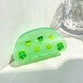 Pinza para el cabello translúcida verde claro con patrón de trébol para mujer - Patrón de Trébol de Cuatro Hojas (Verde)