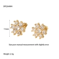 Detail of flower stud earrings with 11mm dimensions and clear cubic zirconia stones - White