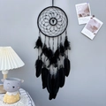 Nordic black dream catcher with hexagonal cone pendant and feathers for home wall decor - Cat's Eye Cone / Black