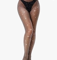 Sparkling black fishnet stockings for women with dense rhinestones and high elasticity - Closed Crotch / Black