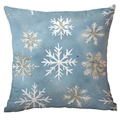 Blue Christmas pillowcase featuring white and gold snowflakes on a light blue fabric cover - Blue Snowflake Array