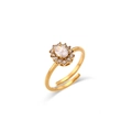 Adjustable 18K gold plated ring with oval zircon center stone and sparkling halo - Adjustable Open / Gold with White Zirconia