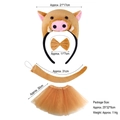 Brown pig costume set with plush animal headband, bow tie, tail, and orange tutu skirt - 3D Light Brown Wild Boar 4-Piece Set (Headband+Bowtie+Tail+Tutu Skirt)