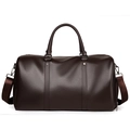 Deep brown lychee grain leather travel bag with detachable strap and shoe compartment - Brown