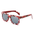 Retro 8-bit pixel style sunglasses in red black and white mosaic block frame for party - Red Checkered Frame