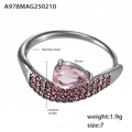 Anello regolabile con zircone rosa a goccia e dettagli in acciaio inossidabile - US 7 / Acciaio Zircone Rosa