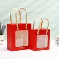 Red paper gift bags with clear window and MEMORY text in two sizes for flowers - Kraft Paper Flat Handle / Small 14.5*8*16.5cm / Red