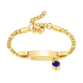 Gold stainless steel ID bracelet with deep blue birthstone and adjustable chain - February-Gold-12cm