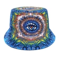 Detailansicht des farbenfrohen Fischerhuts mit Psychedelic-Muster und Teufelsaugen-Motiv - M (56-58cm) / Blaues Eulenauge