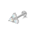Zilveren labret-stud met een cluster van drie opalen in een driehoekig design - Veelkleurige Opaal Cluster (24051003-2)
