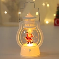 Detail of white vintage LED Christmas lantern with Santa Claus decal and warm bokeh lights - Christmas Lantern (Dancing Santa)