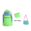 Foldable green mesh beach bag for kids toys shown in shoulder and storage styles - Adult and Child 2-Piece Set Blue Mesh Green Strap