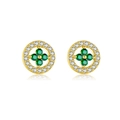 Gold finish 925 silver stud earrings with emerald green stones and white zircon trim - Gold Clover