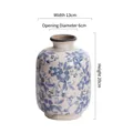 Blaue florale Keramikvase mit Eiskrakelee-Glasur, Höhe 20cm, Breite 13cm, Öffnung 6cm - A055 Blaue Blume Eis Riss Rundhals Vase