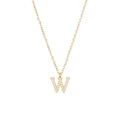 Elegant gold letter W pendant necklace with micro-pave cubic zirconia on O-chain - Gold-W