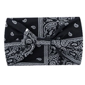 Bohemian black yoga headband with white paisley print on a clean white background - Black Paisley