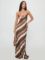 Dettaglio di un abito lungo tie-dye con spalline sottili e tessuto leggero drappeggiato - S / Tie-dye Marrone Beige