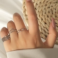 Three silver stackable rings set featuring openwork patterns and minimalist wave design - Hollow Chain Wave Silver Stackable Ring Set (X354)