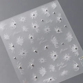 3D white floral nail stickers with embossed pearls and artistic lucky lettering - White Flower Pearl Style (TL-102)