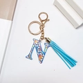 Colorful graffiti letter N keychain with light blue tassel and golden metal clasp - Letter N (With Tassel)