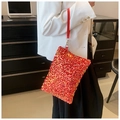 Chic red sequined mini clutch bag with red leather wristlet and gold metal hardware - Red