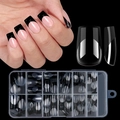Detalle de uñas postizas francesas negras de forma trapecio con estuche de almacenaje - [Negro] 120 Piezas Uñas Francesas Cuadradas Press On