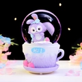 Purple bunny astronaut crystal ball music box with teacup base and strawberry detail - 2440 Purple Base / Medium 80# LED Light+Music