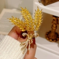 Golden wheat stalk alloy brooch with sparkling rhinestones and a delicate bow detail - 301# Wheat Ear