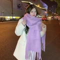 Soft purple faux cashmere scarf with chunky knit and fringe tassels for winter - Light Purple