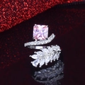 S925 silver radiant cut pink zircon ring with crisscross band and marquise leaves - Adjustable Open / Pink Normal Cut