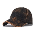 Berretto da baseball in denim nero lavato vintage con ricamo New York e dettagli strappati - Regolabile / Stile Denim Tan