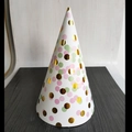 Pink and green polka dot paper party cone hat with golden foil accents for kids - One Size / Blue Pink Polka Dot