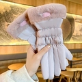 Pink quilted winter gloves with faux fur trim and cute bear logo for cold weather - One Size / Purple Quilted Bear
