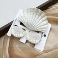 Beige shell hair claw clip set with vintage crackle finish on display card - Pale Yellow Seashell Set (including Card)